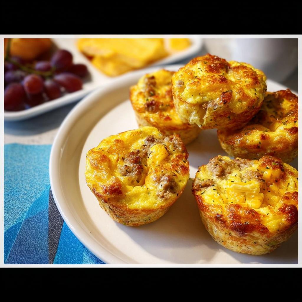 Close-up of golden-brown sausage egg muffins, a perfect addition to 20-Ingredient Breakfast Ideas Recipes.