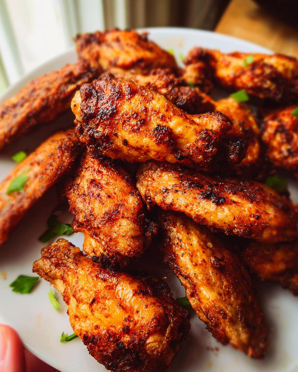 A close-up shot of a pile of crispy, golden-brown 25-ingredient chicken wings, garnished with fresh parsley.