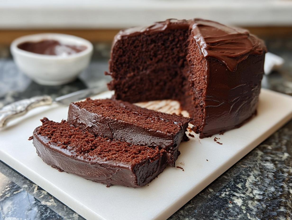 A rich and moist chocolate cake, sliced to reveal its tender crumb, part of 7-Ingredient Cake Ideas.