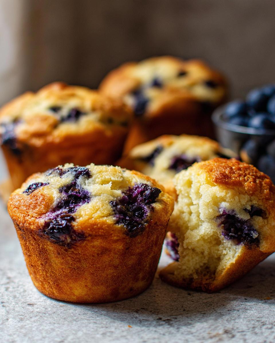 Close-up of delicious blueberry muffins, a perfect example of cake ideas recipes meal prep that tastes great.
