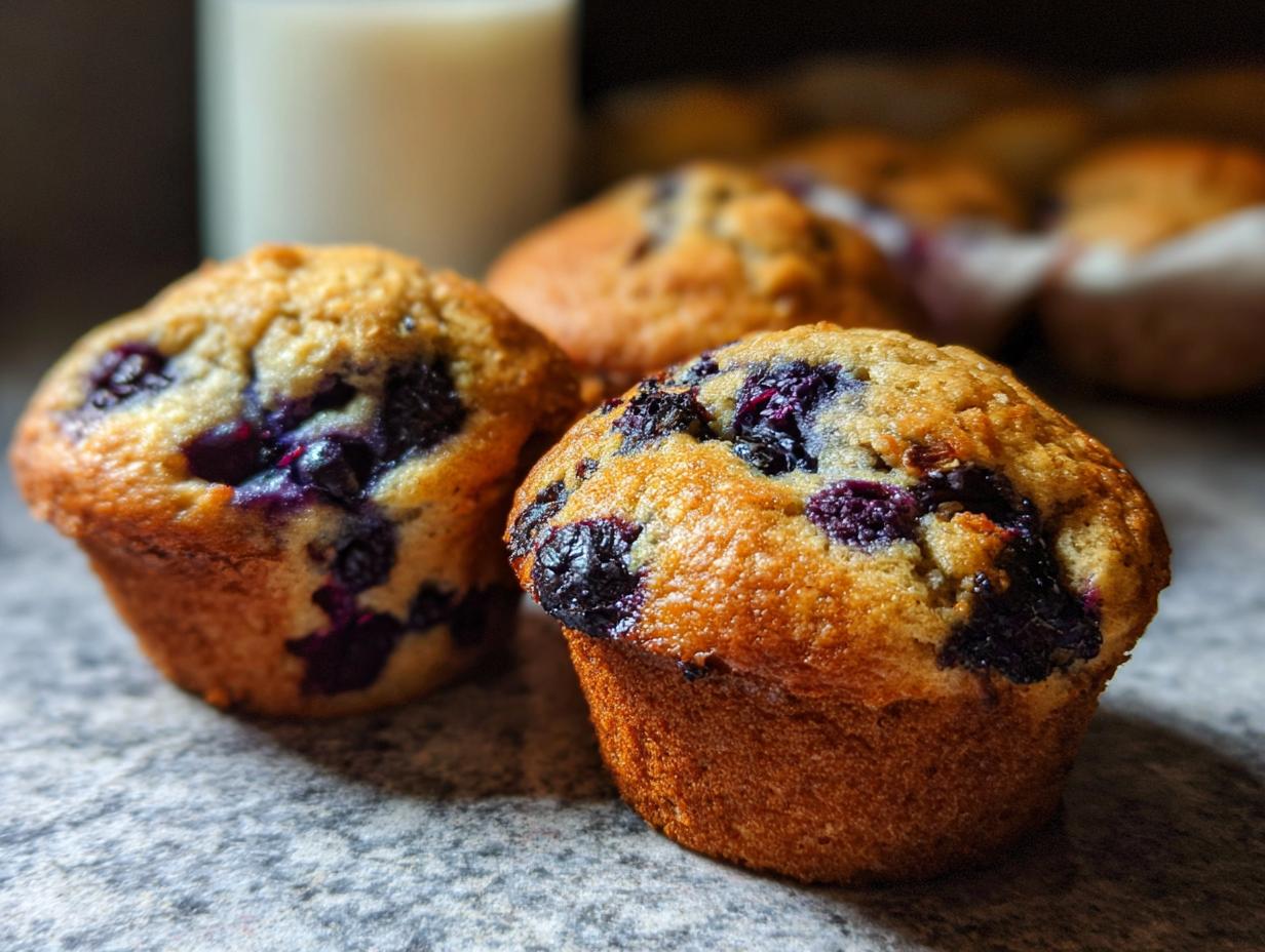 Close-up of freshly baked blueberry muffins, perfect for cake ideas recipes meal prep.