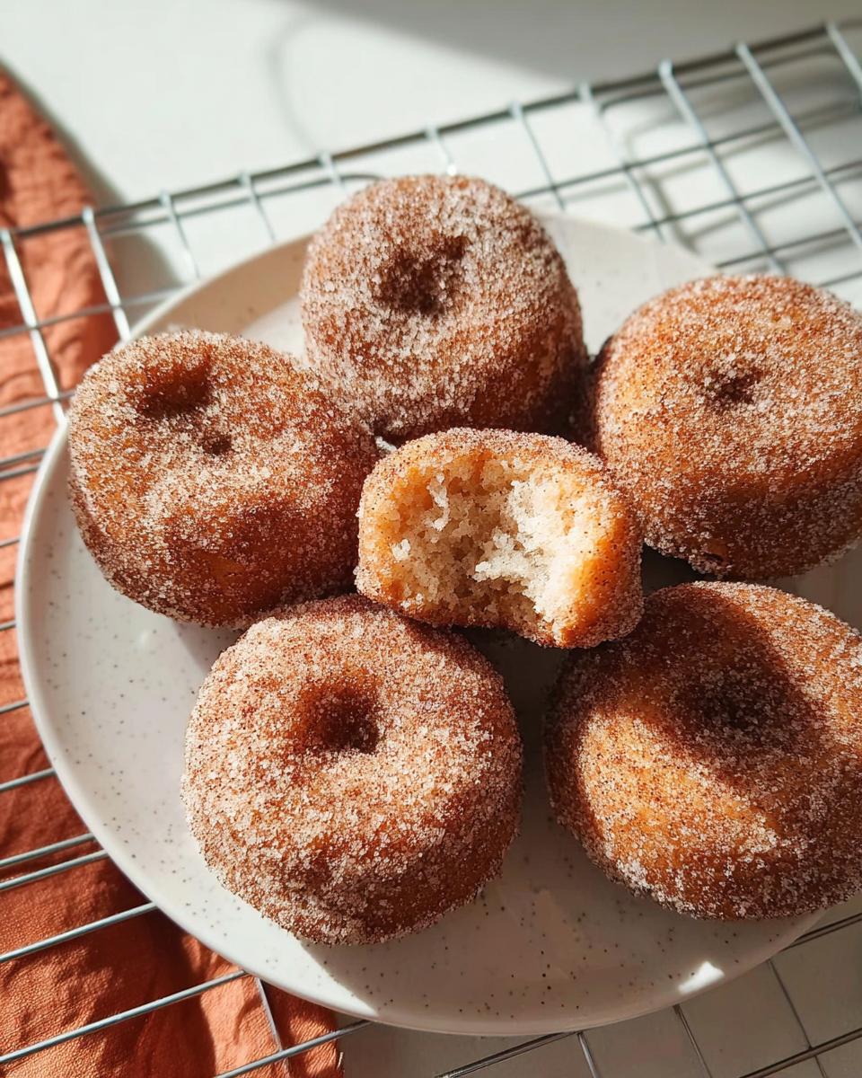 A plate of homemade cinnamon sugar donuts, with one donut broken in half to show the fluffy interior. Part of the 'How to Make Breakfast Ideas Recipes Like a Pro' article.