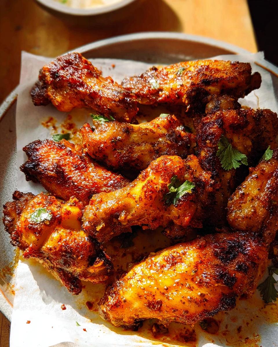 A close-up of crispy, seasoned chicken wings, part of the only chicken wings recipes you'll need.