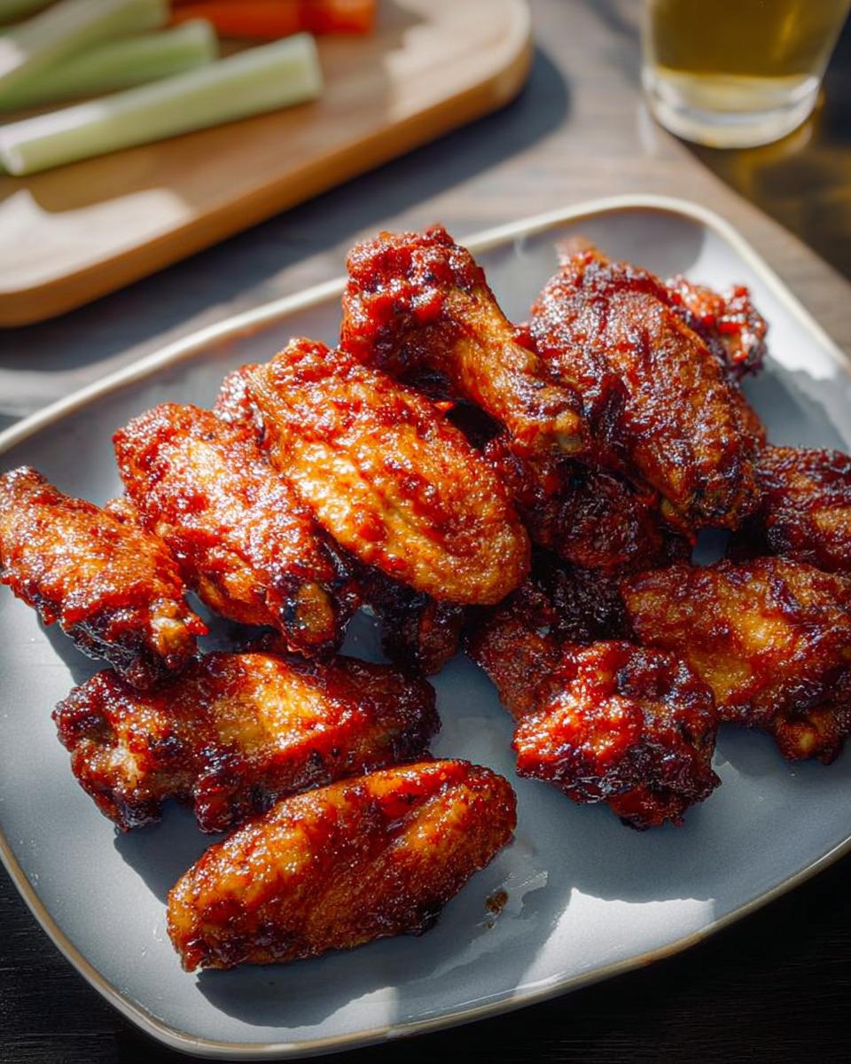 A plate of glossy, saucy chicken wings, perfect for a craving.