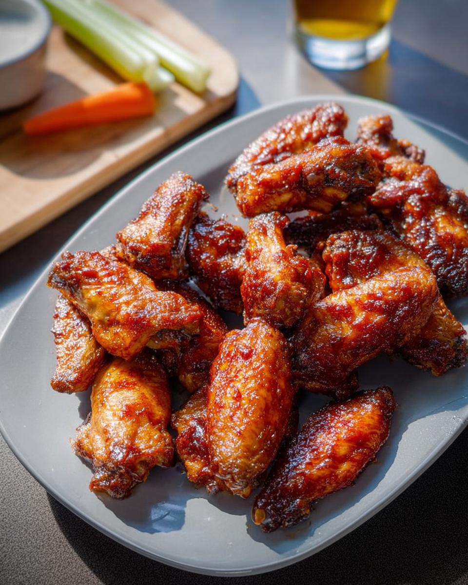 A plate of glistening, saucy chicken wings, perfect for when you crave chicken wings recipes.