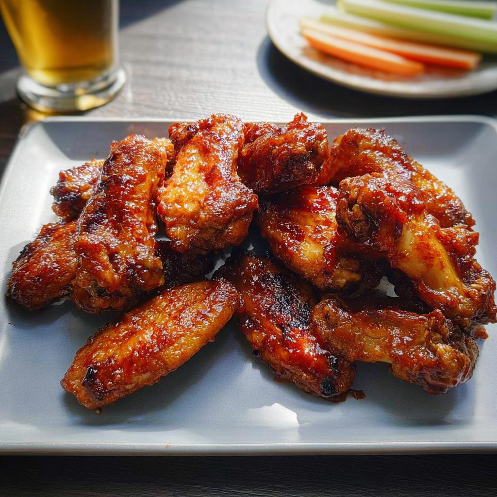 A plate full of glossy, glazed chicken wings, perfect for a craving.