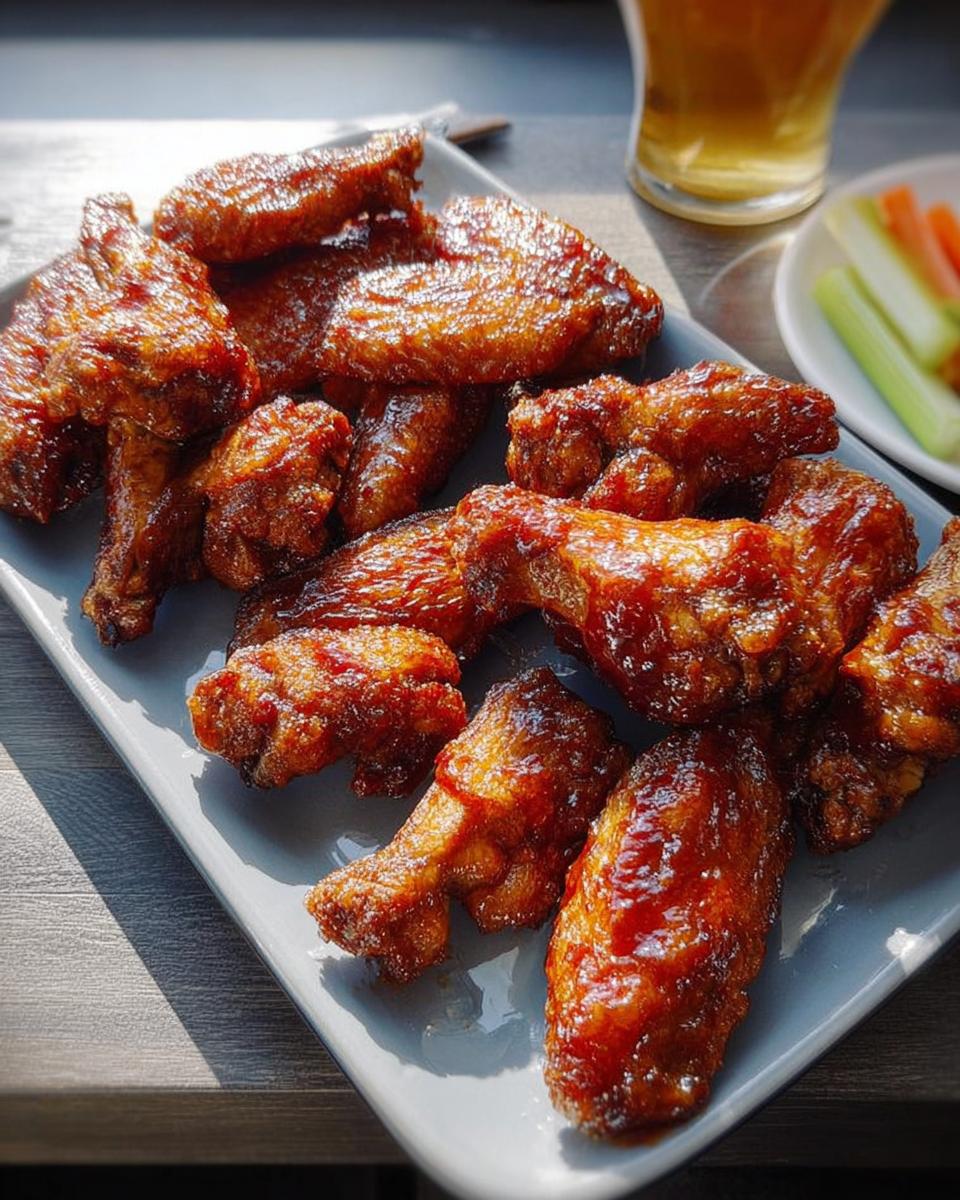 A platter of glossy, glazed chicken wings, perfect for when you crave chicken wings recipes.