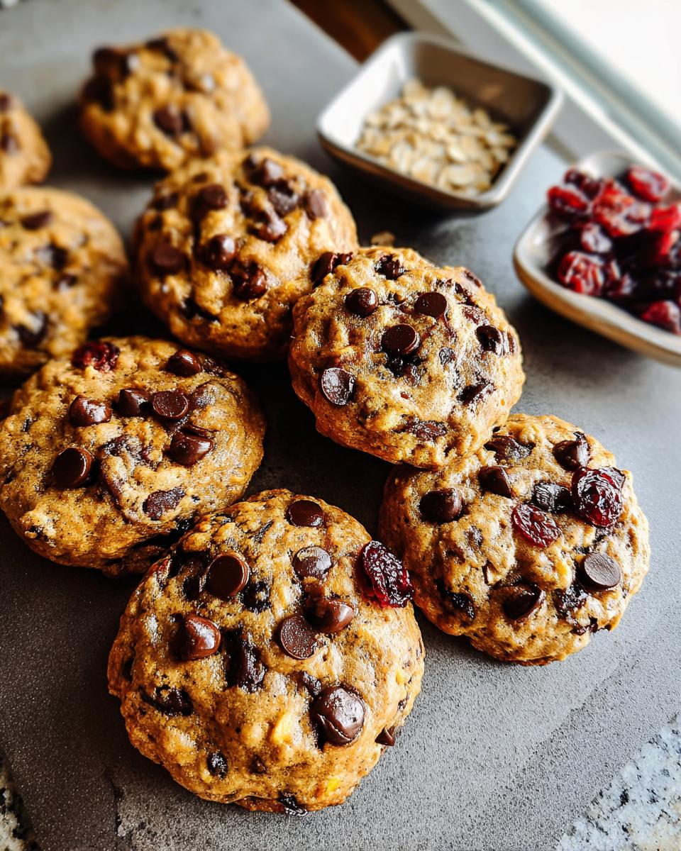 Close-up of chocolate chip oat cookies, perfect for breakfast ideas recipes in 20 minutes.