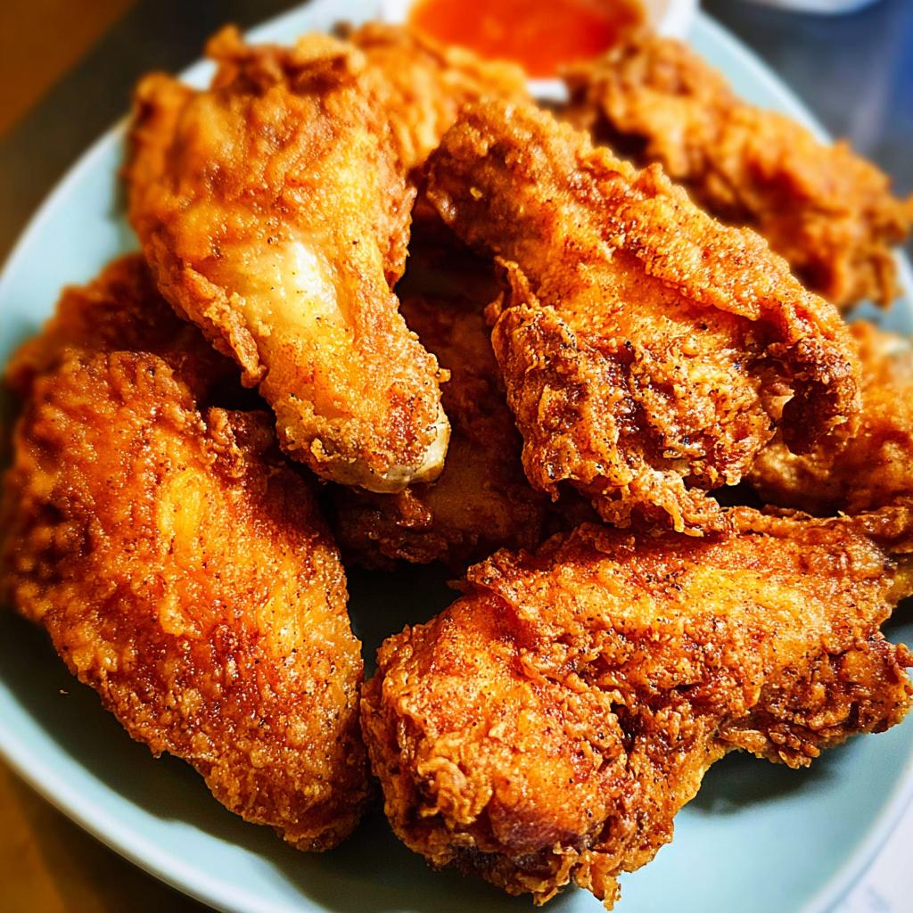 A plate of perfectly crispy, golden-brown chicken wings, a delicious beginner-friendly recipe.