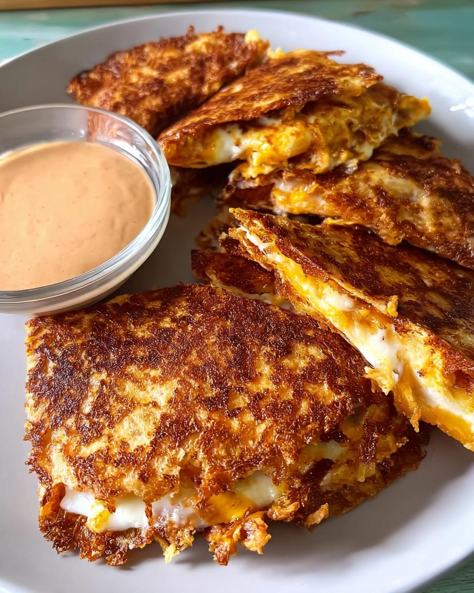 Close-up of golden-brown, crispy fried cheese tacos filled with melted cheese, served with a side of dipping sauce.