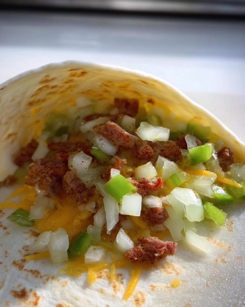 Close-up of a breakfast burrito filled with scrambled eggs, cheese, onions, and green peppers. A perfect example of versatile egg recipes.