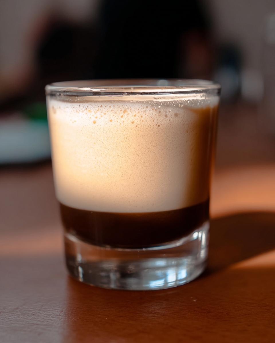 A close-up shot of an espresso shot with a layer of foam on top, perfect for Starbucks drinks recipes.