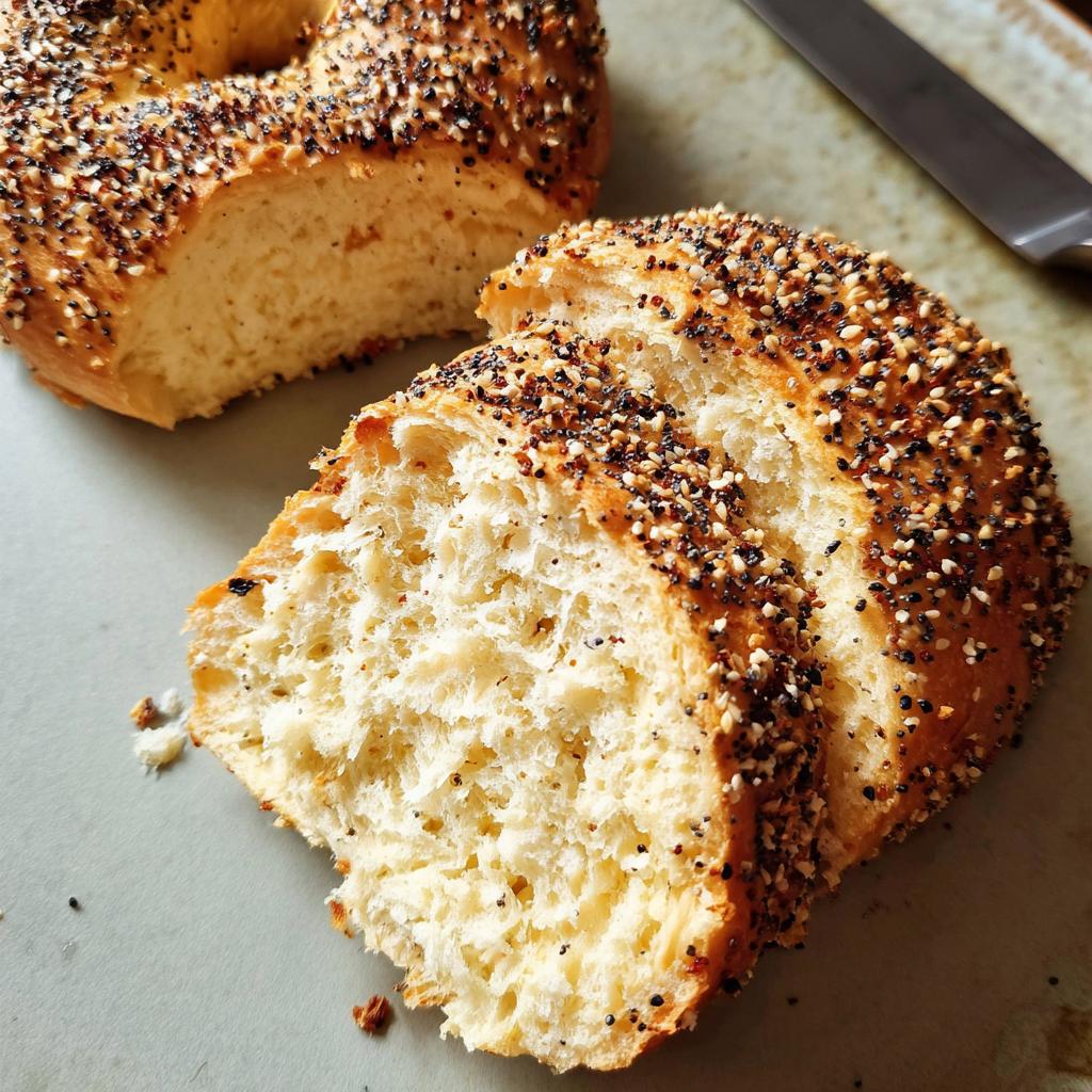 Close-up of sliced everything bagel bread, perfect for breakfast ideas.