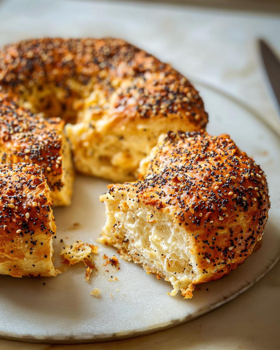 A sliced everything bagel bread with a creamy filling, perfect for busy weeknights.