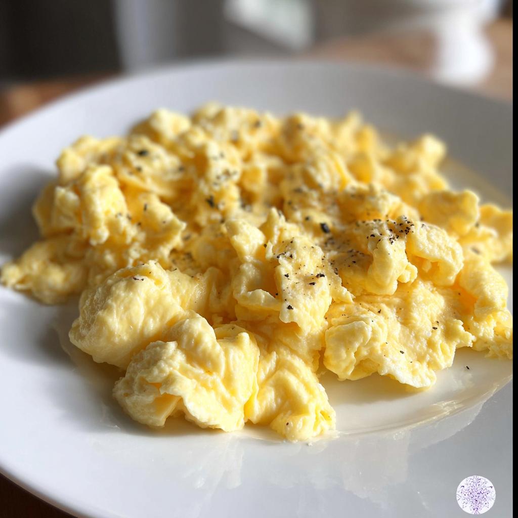 Close-up of perfectly fluffy scrambled eggs seasoned with black pepper, a great example of egg recipes.