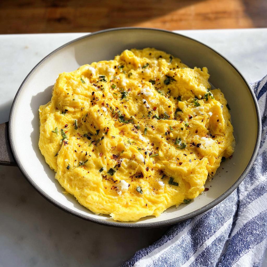 Close-up of fluffy scrambled eggs topped with herbs and spices, part of The Only Egg Recipes Recipe You’ll Need (2025).