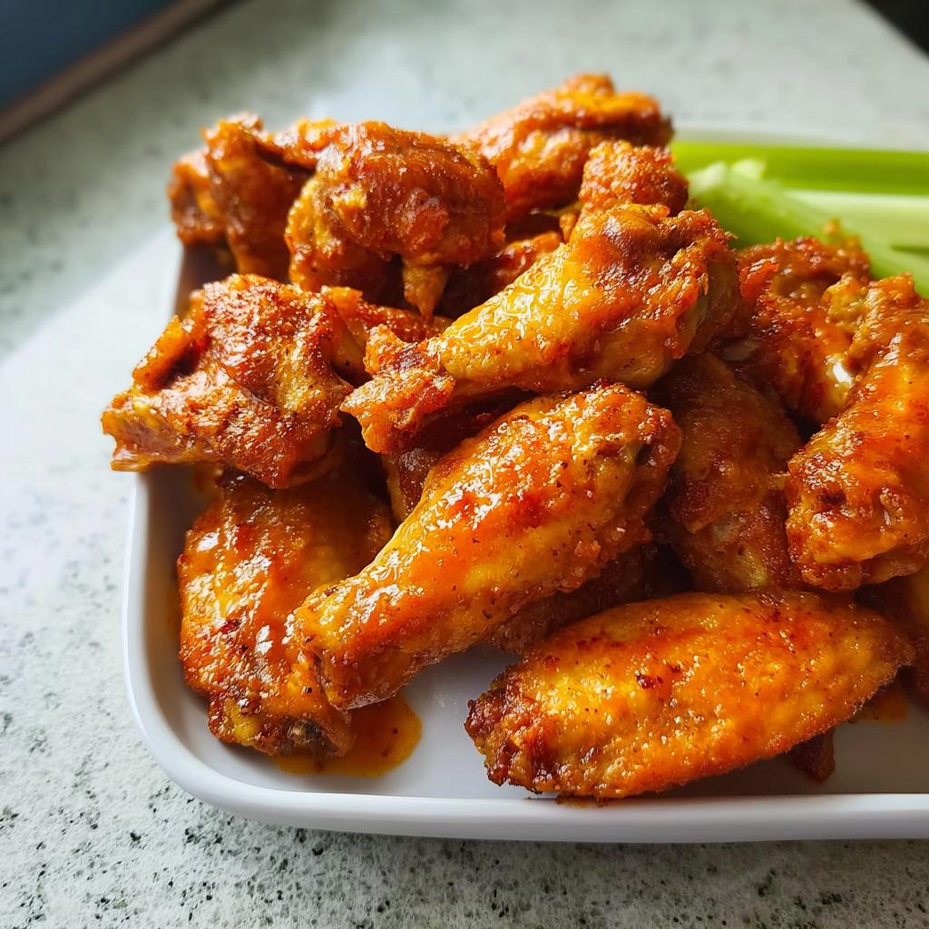 A close-up of a plate piled high with glossy, saucy chicken wings, perfect for busy weeknights.