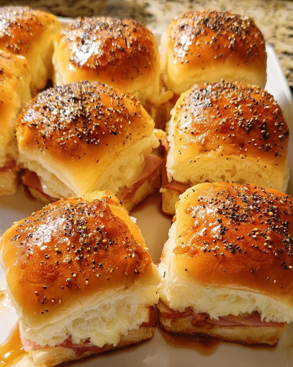 Close-up of delicious ham and cheese sliders, a perfect example of 12 genius sandwich ideas for busy weeknights.