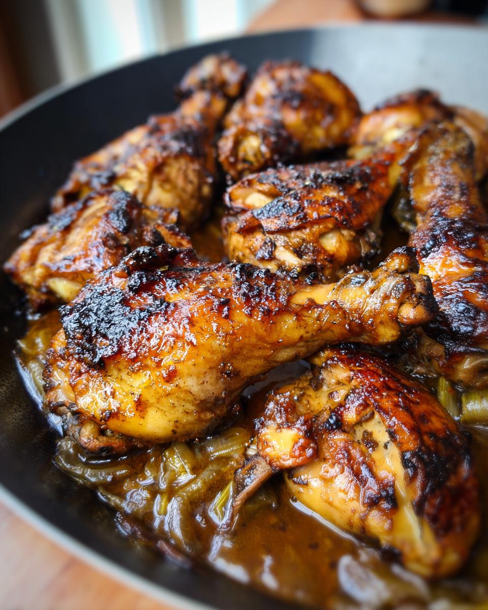 Close-up of perfectly glazed chicken drumsticks in a pan, part of The Only Chicken Recipes Recipe You’ll Need (2025).