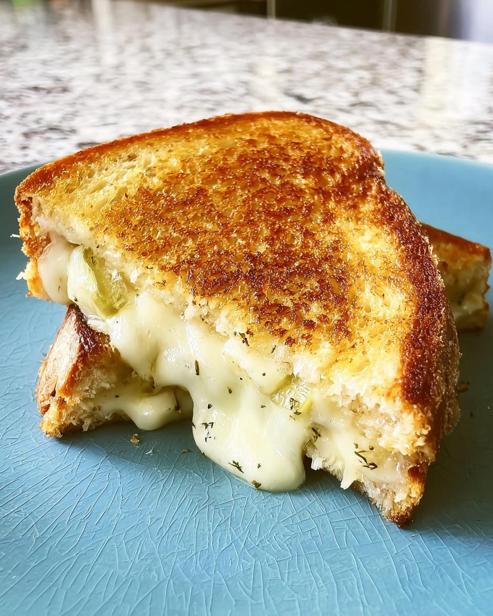 Close-up of a perfectly grilled cheese sandwich with melted cheese oozing out, a great idea for busy weeknights.