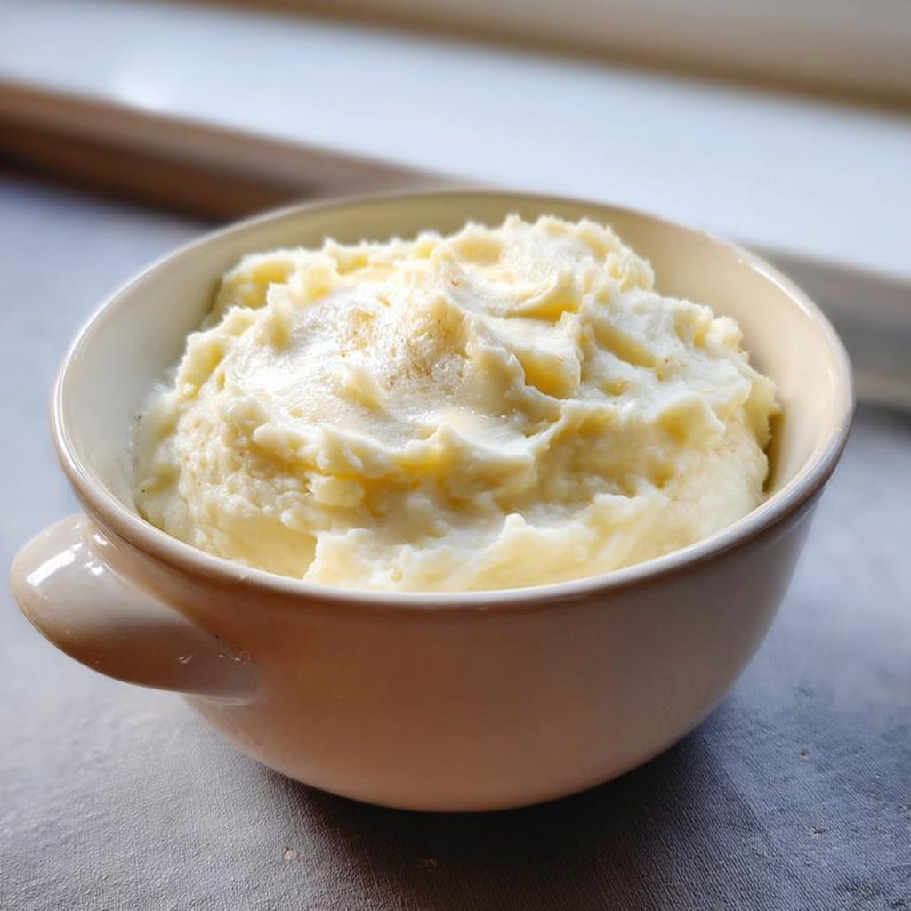 A close-up of a bowl filled with fluffy, creamy mashed potatoes, perfect for meal prep.