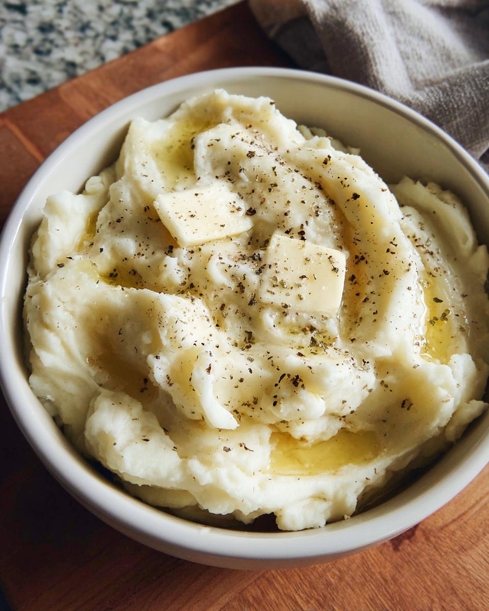 A close-up of creamy mashed potatoes topped with melting butter and herbs, part of The Only Mashed Potatoes Recipes Recipe You’ll Need.