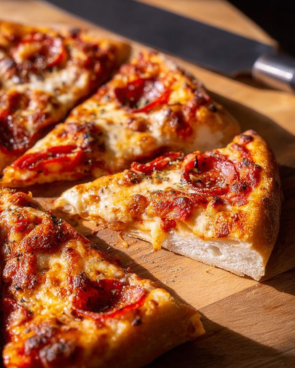 Close-up of delicious pepperoni pizza slices, perfect for pizza night, on a wooden board.