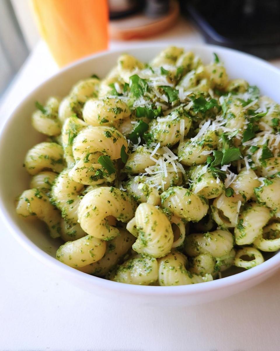 A bowl of pasta with pesto sauce and grated cheese, a perfect example of Pasta Recipes in 10 Minutes.