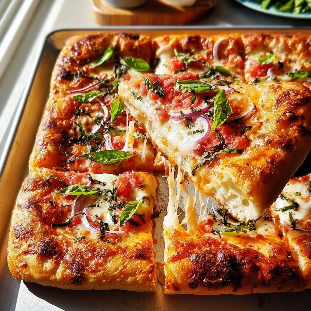 A slice of delicious 10-minute pizza being lifted, showing melted cheese stretching from the pizza.