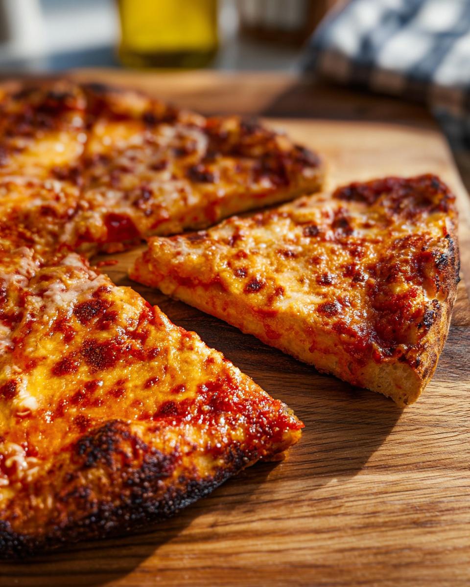 Close-up of a slice of cheesy pizza with a golden crust, perfect for Pizza Night Recipes.