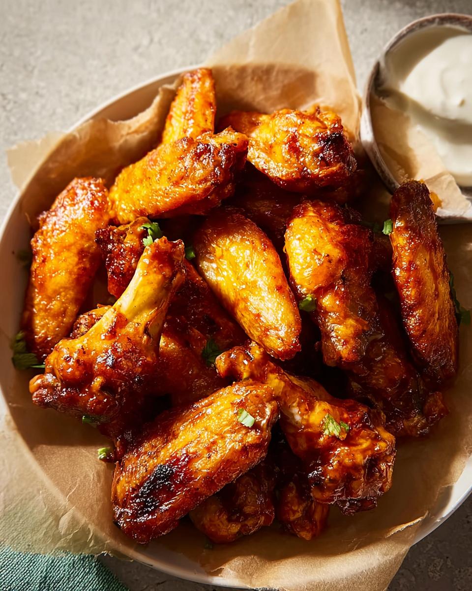 A plate of glistening, saucy restaurant-style chicken wings, perfect for home cooking.