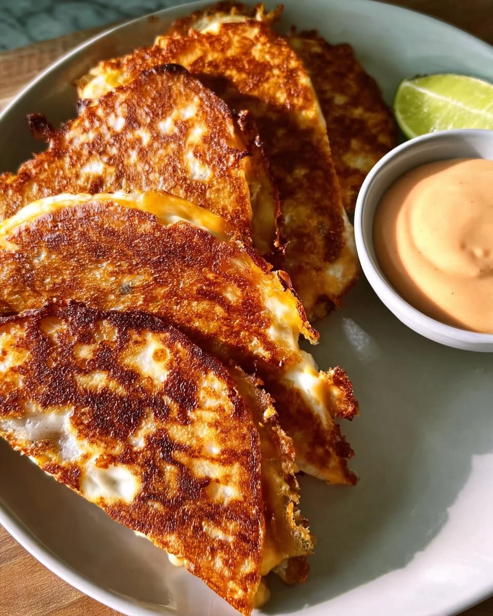 Golden-brown, crispy restaurant-style tacos served with a side of dipping sauce and a lime wedge.