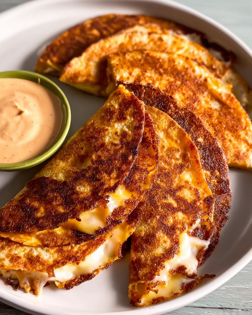 Golden-brown crispy cheese tacos filled with melted cheese, served with a side of dipping sauce for Restaurant-Style Taco Tuesday Recipes at Home.