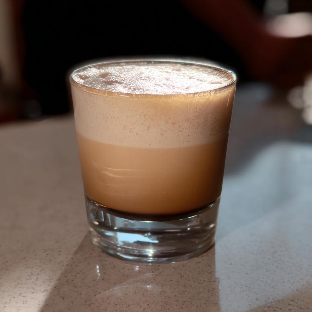A close-up of a layered Starbucks drink with foam on top, perfect for busy weeknights.