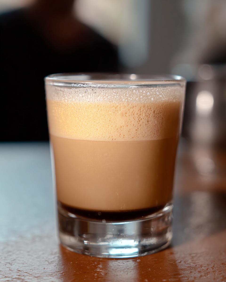 A close-up of a layered Starbucks drink with foam on top, perfect for busy weeknights.