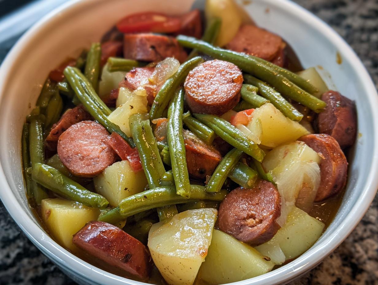 Magic Crockpot Kielbasa and Green Beans