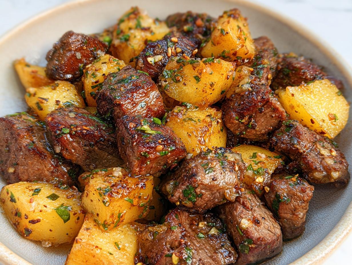 Amazing Garlic Steak Bites & Potatoes Recipe