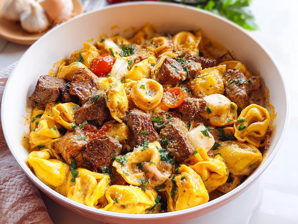 Amazing Garlic Steak Tortellini: 50 Minute Meal