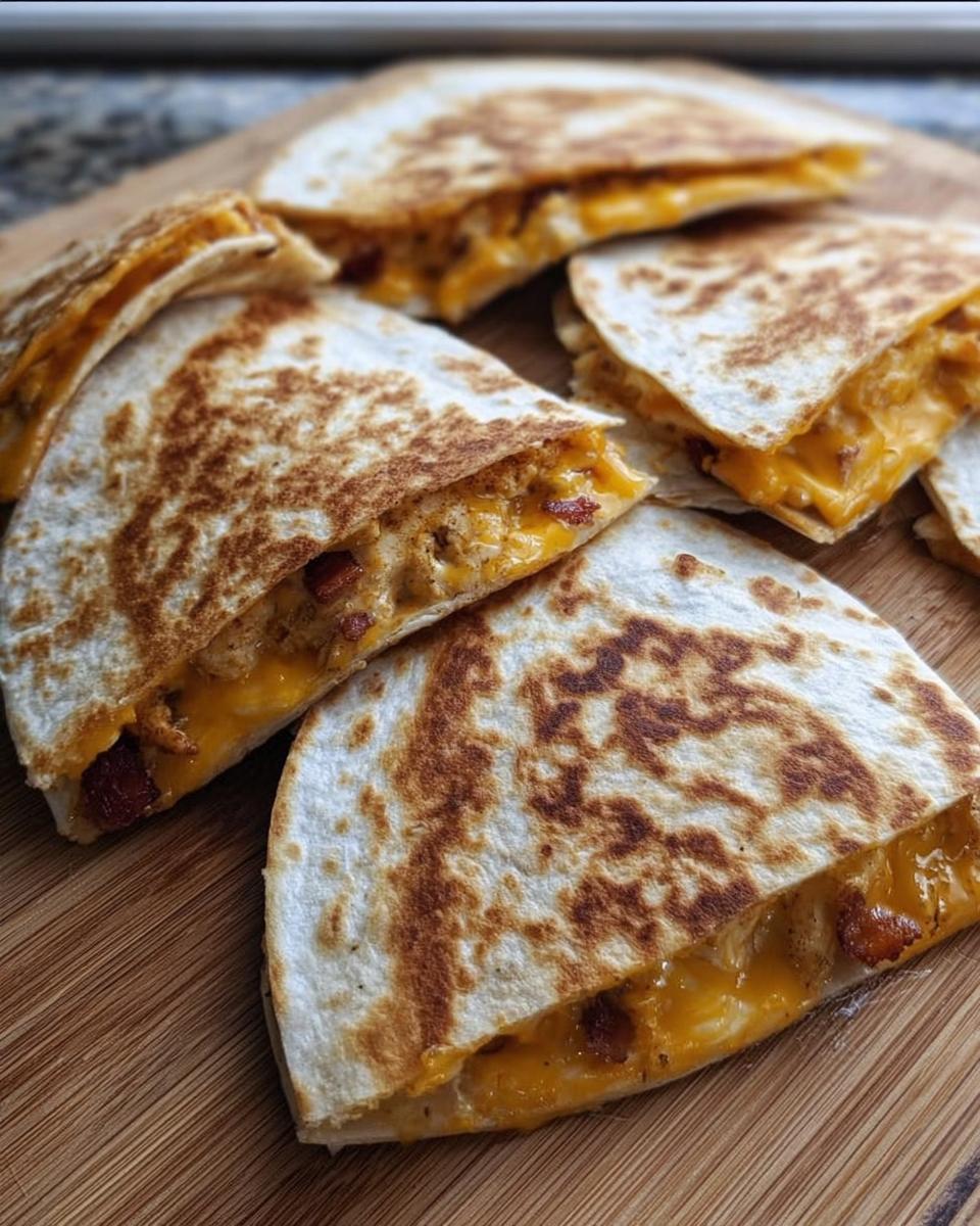 Golden-brown slices of High-Protein Chicken Ranch Quesadilla filled with melted cheese and chicken.