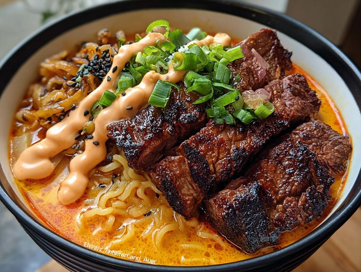 Amazing Spicy Korean Ramen with Grilled Beef