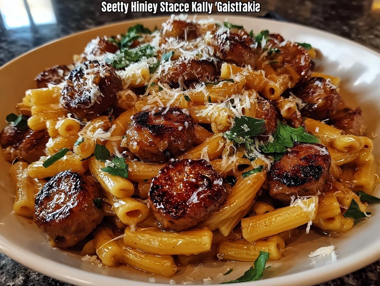Amazing Sticky Honey Garlic Sausage Pasta Skillet
