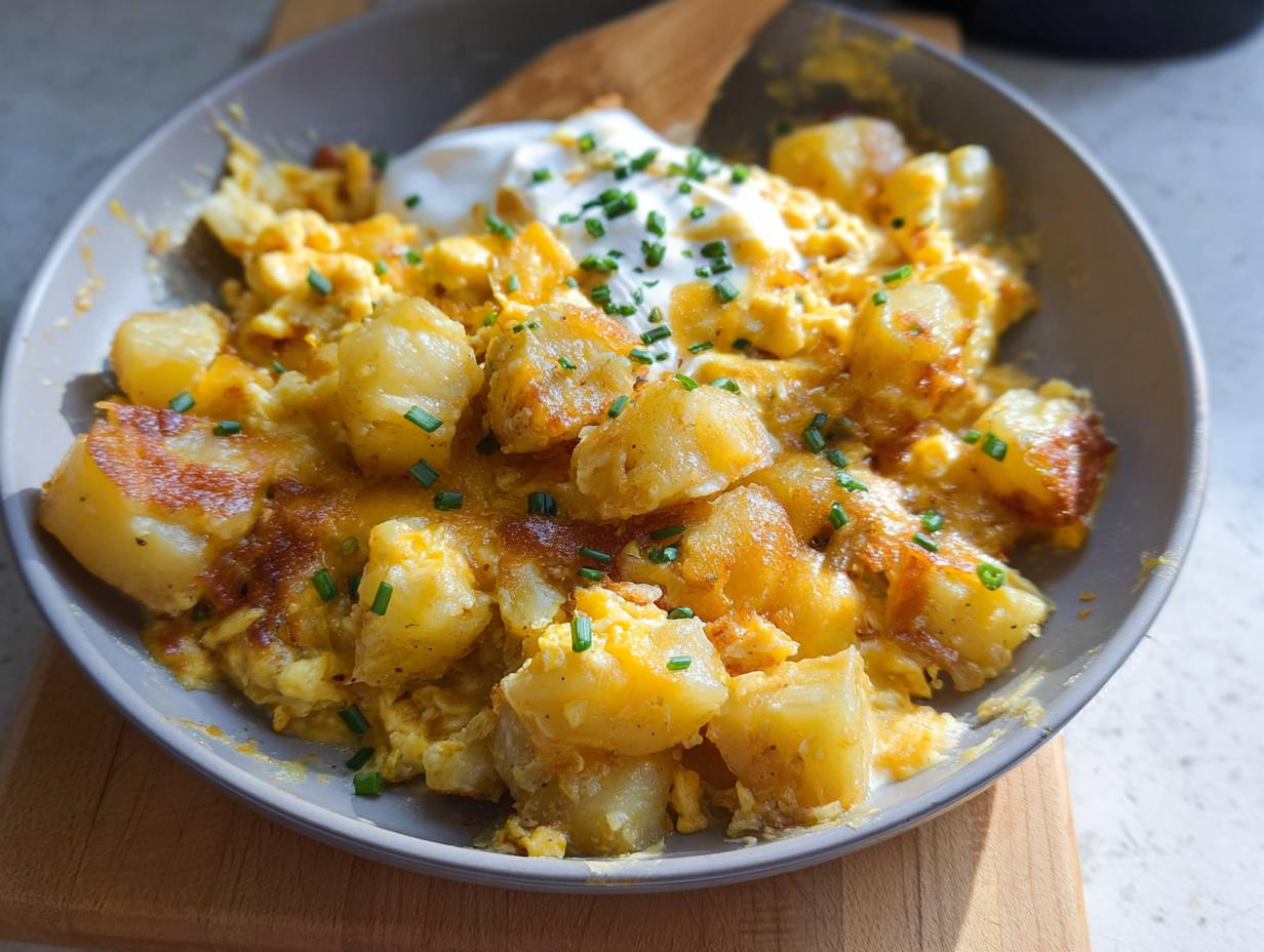 Quick Cheesy Potato Egg Scramble: 30 Minute Meal