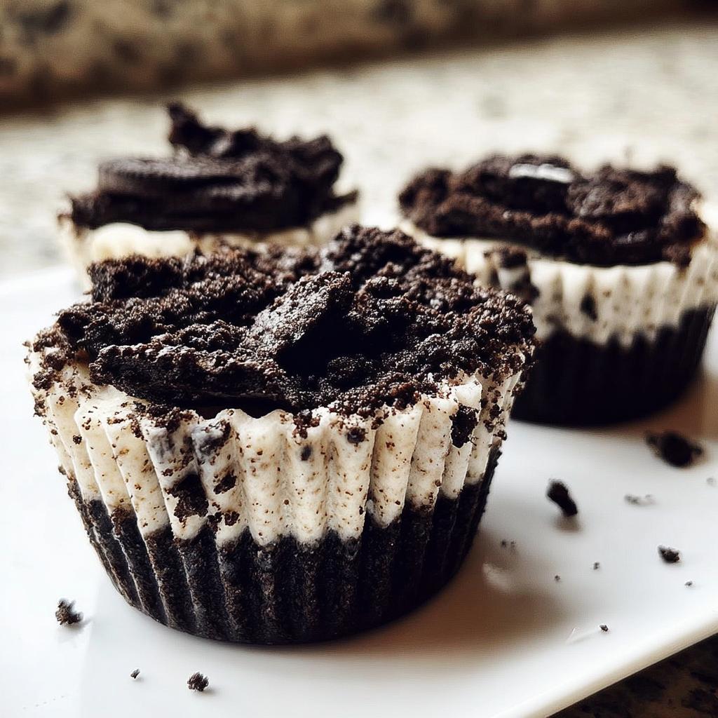 Close-up of three Healthy No-Bake Oreo Cheesecake Bites topped with crushed Oreos.