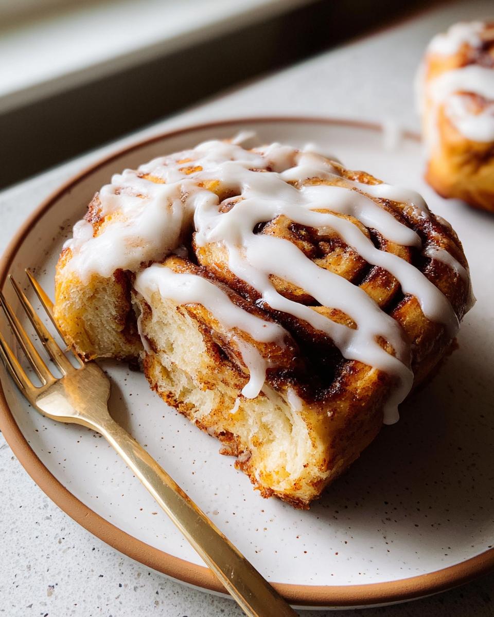 A delicious slice of High-Protein Cinnamon Roll Bread made with cottage cheese, drizzled with icing.