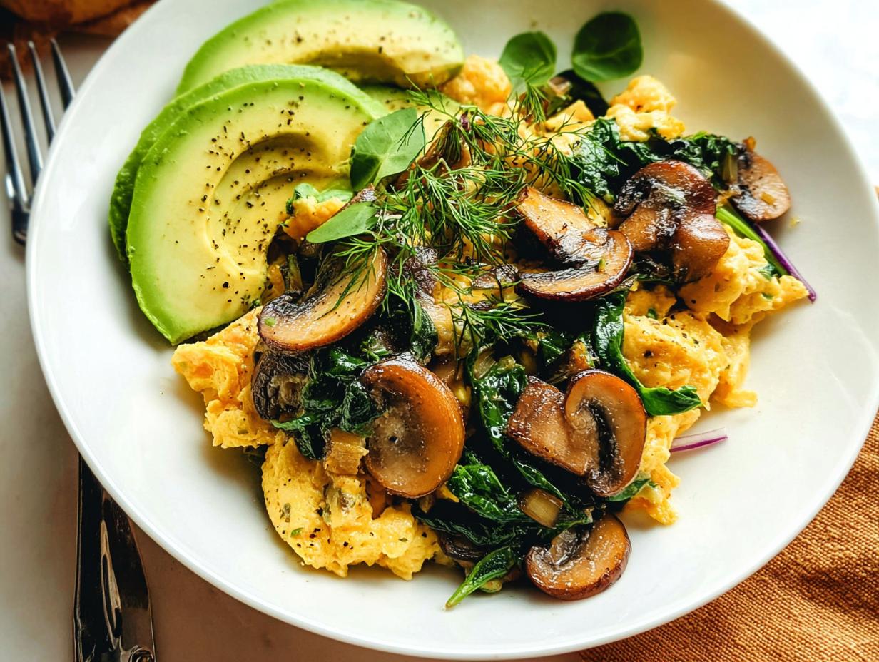 Quick Mushroom Spinach Scrambled Eggs 25 Min