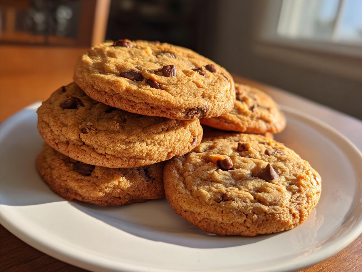 A stack of golden brown chocolate chip cookies, showcasing their bakery-fresh appearance. These are perfect examples of dessert recipes that make brown butter cookies taste bakery fresh.