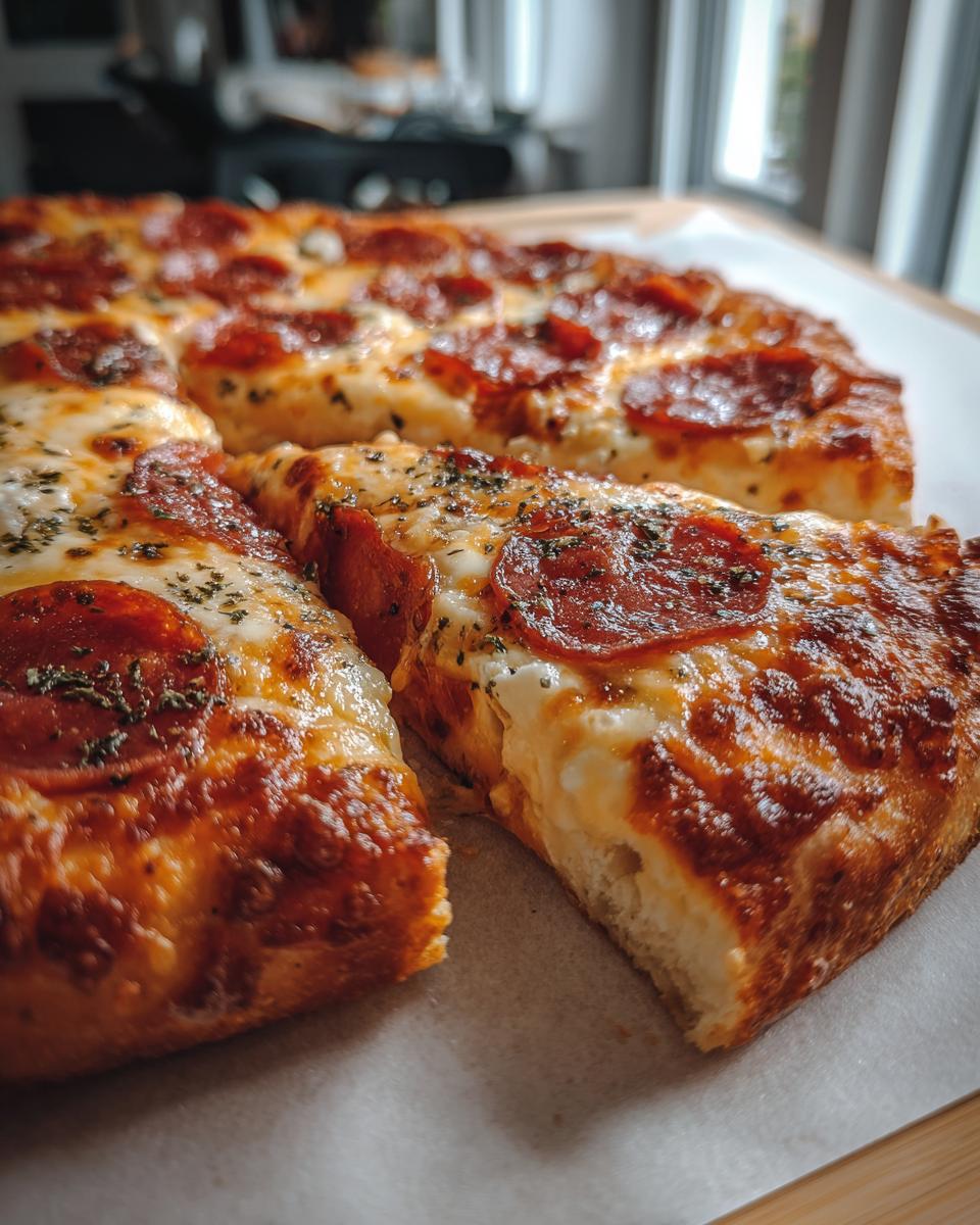 A close-up of a Cottage Cheese Pizza Bowl topped with melted cheese and pepperoni slices.