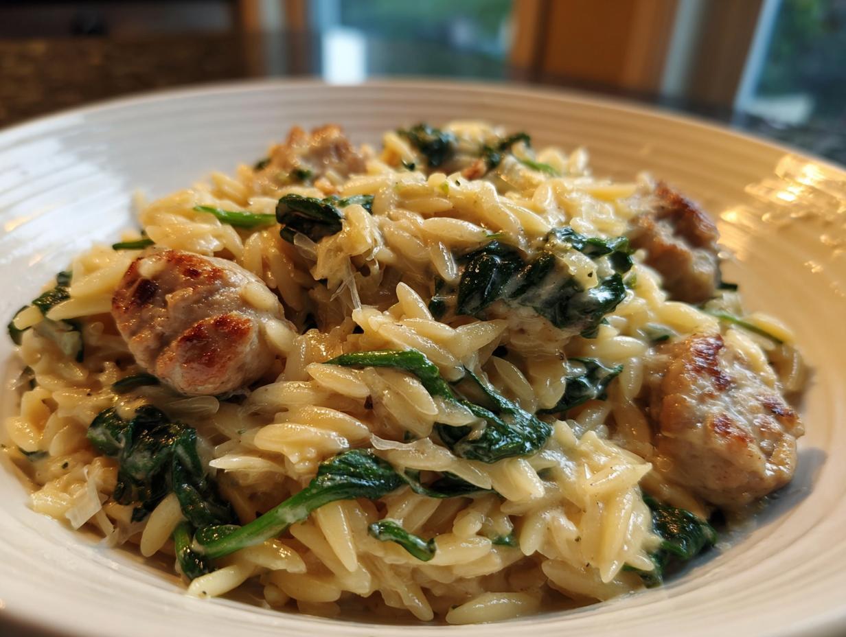 Amazing Creamy Chicken Sausage Orzo
