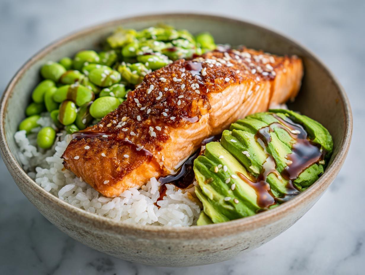 Amazing Crispy Salmon and Rice Bowl in 25 Mins