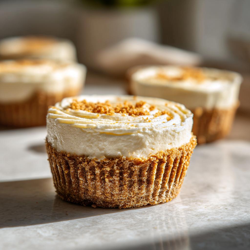 Close-up of a delicious no-bake cheesecake cup with a graham cracker crust, topped with creamy cheesecake and cookie crumbs. Perfect for Fourth of July desserts.